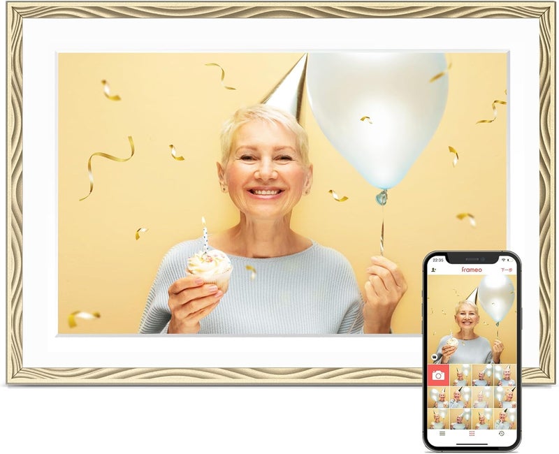 FLYRUIT Digital Picture Frame, 10.1'' Frameo Digital Frame Wifi, 1280*800 HD Touch Screen, 32GB Memory, Wall Mountable Digital Photo Frame, Auto-Rotate, Share Instantly, Wedding, Birthday Gifts for Mom, Gold - Image 1